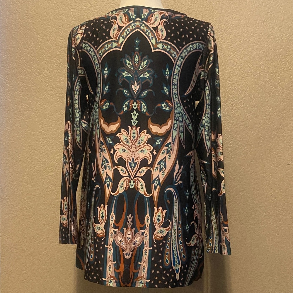 Bohemian Long Sleeve Black Tunic with V-Neck, Sakurafina, size S - Picture 3 of 10